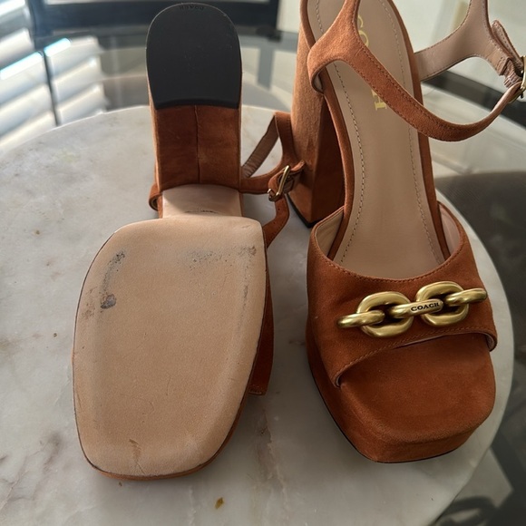 COACH Nicolette Platform Sandals Retro burnished amber chunky block heels Sz 9.5 - Picture 14 of 16